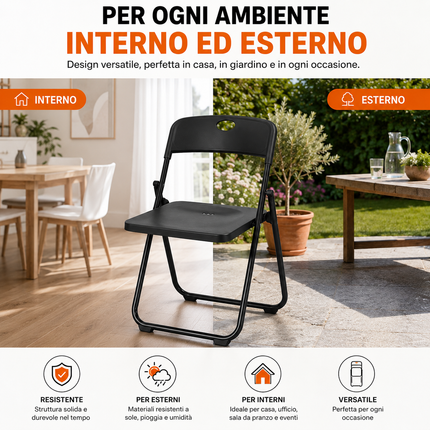 Set da 6 Sedie Pieghevoli con Struttura in Acciaio e PVC, Seduta Salvaspazio Richiudibile con Piedini e Maniglia, da Viaggio, Cucina, Soggiorno, Camera da Letto, 74x43x49 cm