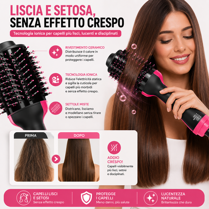 Spazzola Asciugacapelli 3 in 1, Asciuga, Liscia e Volumizza i capelli