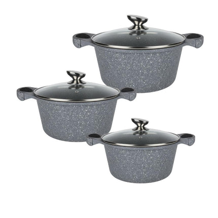 Tris Casseruole in Pietra Lavica Antiaderente 20/24/28 cm – Compatibili Induzione e Tutti i Piani di Cottura