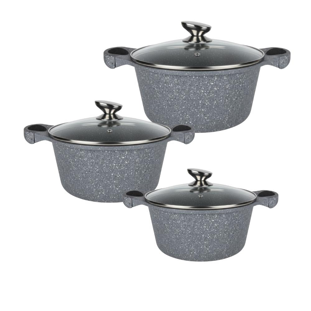 Tris Casseruole in Pietra Lavica Antiaderente 20/24/28 cm – Compatibili Induzione e Tutti i Piani di Cottura
