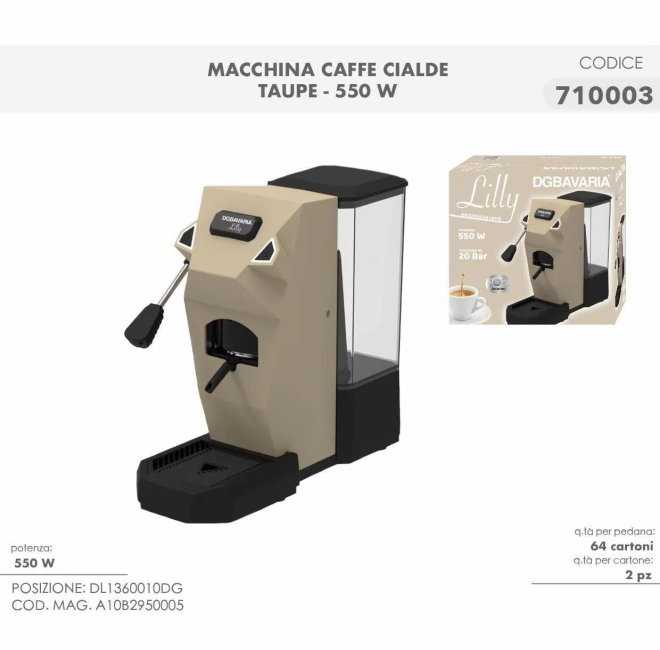 Macchina da Caffè a Cialde 550W – 20 Bar, Espresso Cremoso, Design Compatto, Serbatoio Acqua Estraibile