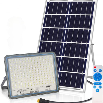 Faro led 100W esterno con pannello solare, angolo di illuminazione 120°, 5 m, isolamento IP67
