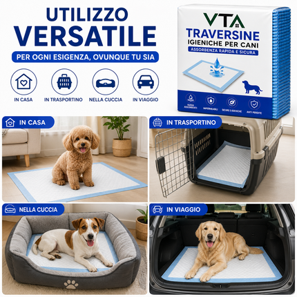 Traversine Cani 60x90 5 Strati Super Assorbenti Senza Perdite - Tecnologia Gel, Asciugatura Rapida, Inodore - Per Cuccioli e Cani Anziani, Utilizzabili in Casa o Auto