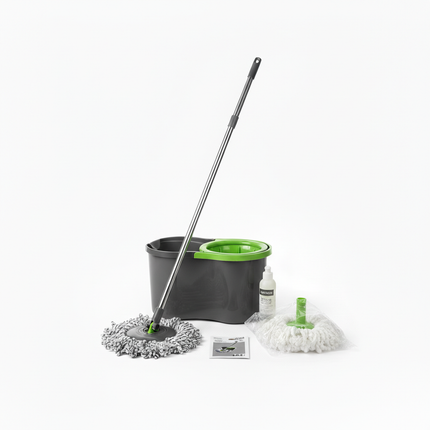 SuperMop Rotante con Secchio 16L e Strizzatore a Pressione, Mop in Microfibra con Testa Snodabile 360°, Manico Telescopico Allungabile fino a 110 cm, Ideale per Piastrelle, Parquet, Marmo e Mosaico
