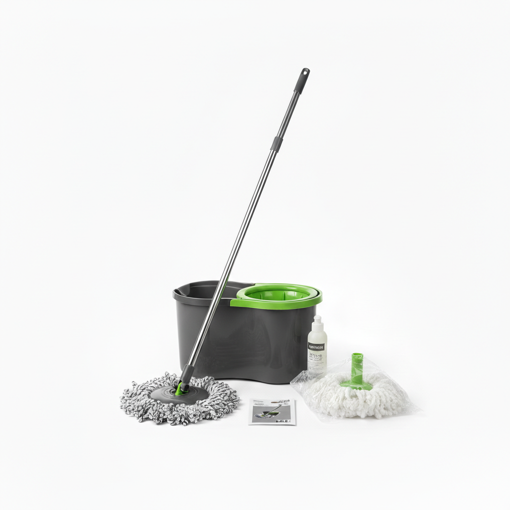 SuperMop Rotante con Secchio 16L e Strizzatore a Pressione, Mop in Microfibra con Testa Snodabile 360°, Manico Telescopico Allungabile fino a 110 cm, Ideale per Piastrelle, Parquet, Marmo e Mosaico
