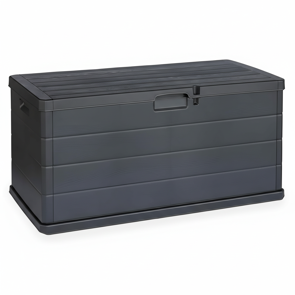 Baule da Giardino 170/340L in Resina Effetto Legno Cassapanca Contenitore Esterno Impermeabile con Coperchio e Maniglie Box Porta Cuscini, Attrezzi e Giochi da Esterno Antracite
