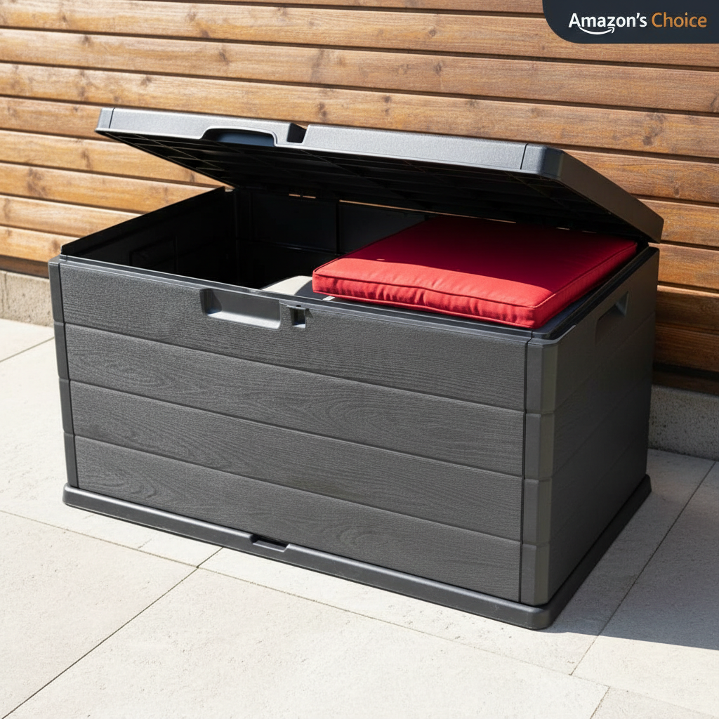 Baule da Giardino 170/340L in Resina Effetto Legno Cassapanca Contenitore Esterno Impermeabile con Coperchio e Maniglie Box Porta Cuscini, Attrezzi e Giochi da Esterno Antracite