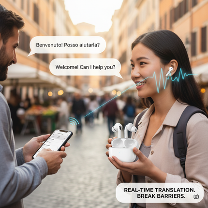 Auricolari Traduttori Istantanei Wireless con AI, Traduzione Vocale in Tempo Reale 144 Lingue, Bluetooth con Custodia di Ricarica, Cuffie Intelligenti per Viaggi, Lavoro e Studio