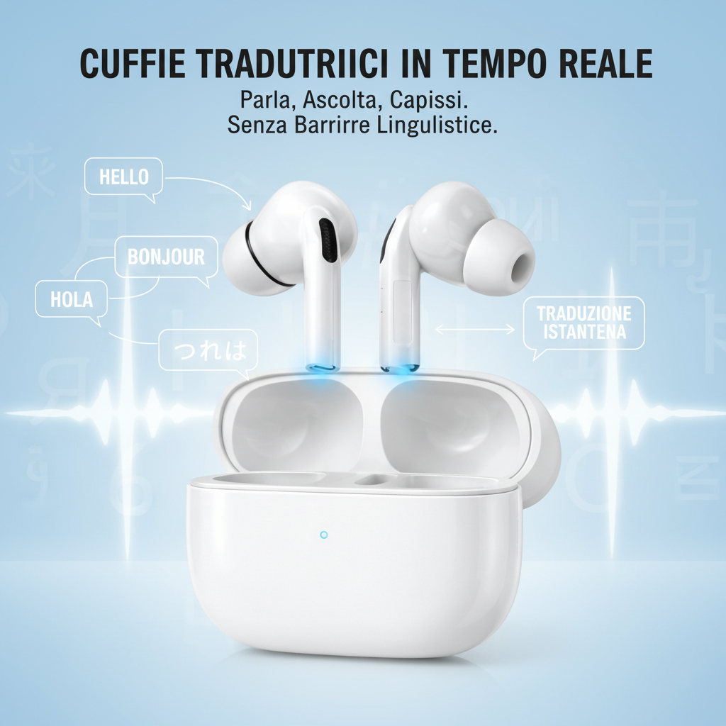 Auricolari Traduttori Istantanei Wireless con AI, Traduzione Vocale in Tempo Reale 144 Lingue, Bluetooth con Custodia di Ricarica, Cuffie Intelligenti per Viaggi, Lavoro e Studio