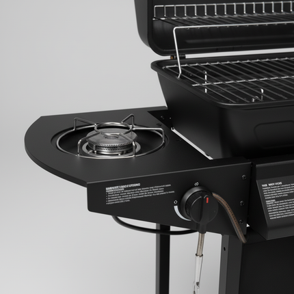 Barbecue BBQ a Gas Completo per Giardino  2 Bruciatori + Fornello Laterale, Compatto con Ruote e Ripiani – Perfetto per Grigliate