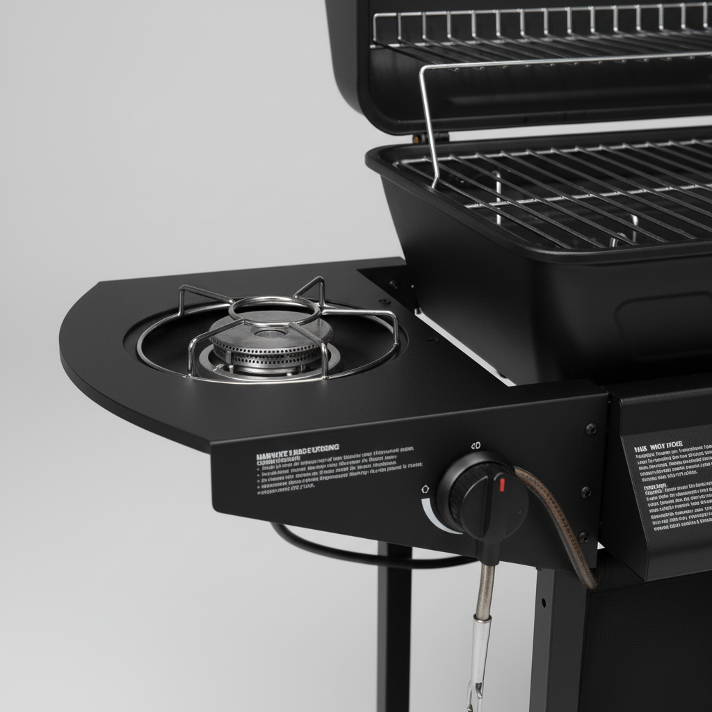 Barbecue BBQ a Gas Completo per Giardino  2 Bruciatori + Fornello Laterale, Compatto con Ruote e Ripiani – Perfetto per Grigliate