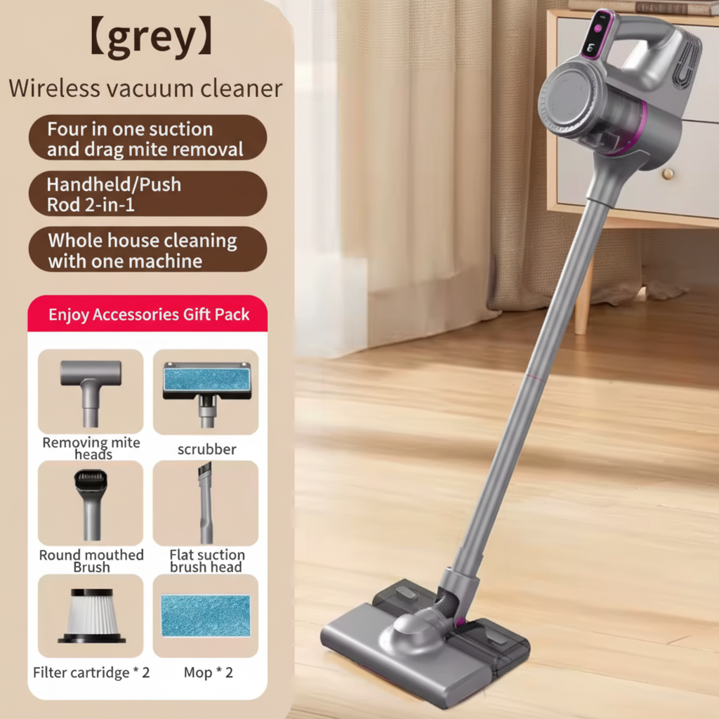 Aspirapolvere Senza Fili 2 in 1 Potente con Accessori Multipli – Scopa Elettrica Ricaricabile con Spazzola Antiacaro, Funzione Aspirazione e Lavapavimenti, Leggera e Multifunzione per Casa e Auto