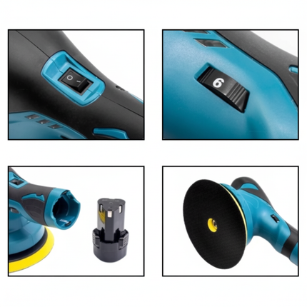 Lucidatrice Auto Orbitale a Batteria con 6 Velocità – Kit Lucidatura Completo con Tamponi e Accessori, Levigatrice Rotorbitale per Auto, Moto e Superfici