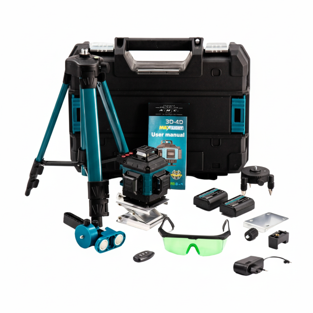 Livella Laser 4D 16 Linee 360° Verde con Treppiede – Autolivellante Professionale con Batterie, Supporto Magnetico e Telecomando, Laser Multilinea per Edilizia e Ristrutturazioni