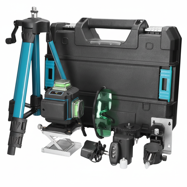 Livella Laser 4D 16 Linee 360° Verde con Treppiede – Autolivellante Professionale con Batterie, Supporto Magnetico e Telecomando, Laser Multilinea per Edilizia e Ristrutturazioni