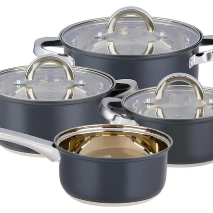 Set Pentole 7 Pezzi in Acciaio con Coperchi in Vetro – Batterie da Cucina per Induzione, Gas e Piano Elettrico, Antiaderenti, Lavabili in Lavastoviglie, Pentole e Casseruole con Manici Ergonomici