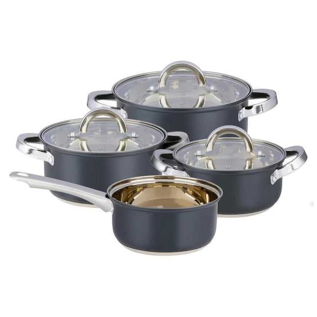 Set Pentole 7 Pezzi in Acciaio con Coperchi in Vetro – Batterie da Cucina per Induzione, Gas e Piano Elettrico, Antiaderenti, Lavabili in Lavastoviglie, Pentole e Casseruole con Manici Ergonomici