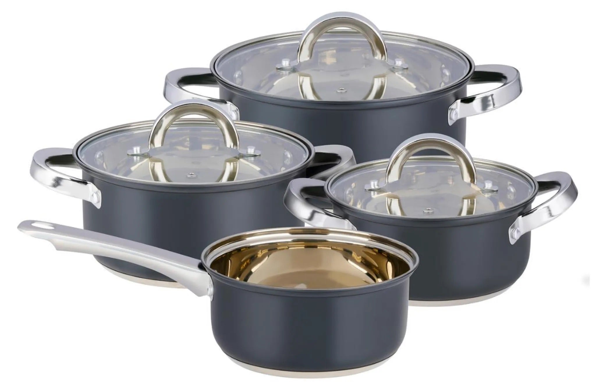 Set Pentole 7 Pezzi in Acciaio con Coperchi in Vetro – Batterie da Cucina per Induzione, Gas e Piano Elettrico, Antiaderenti, Lavabili in Lavastoviglie, Pentole e Casseruole con Manici Ergonomici
