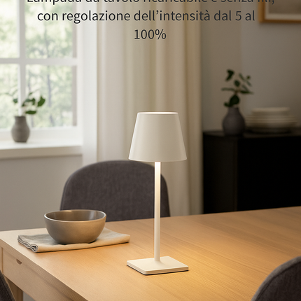 Lampada da Tavolo LED Ricaricabile Senza Fili – Dimmerabile Touch, 2400mAh, 3 Tonalità (2700K-6000K), Design Moderno per Interno ed Esterno, Camera da Letto, Soggiorno, Giardino, IP54