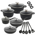 Set di Pentole 23 Pezzi Antiaderente con Coperchi in Vetro – Batteria di Pentole e Padelle con Manici Removibili, Mestoli e Accessori in Silicone – Adatte a Tutti i Piani di Cottura, Induzione Inclusa