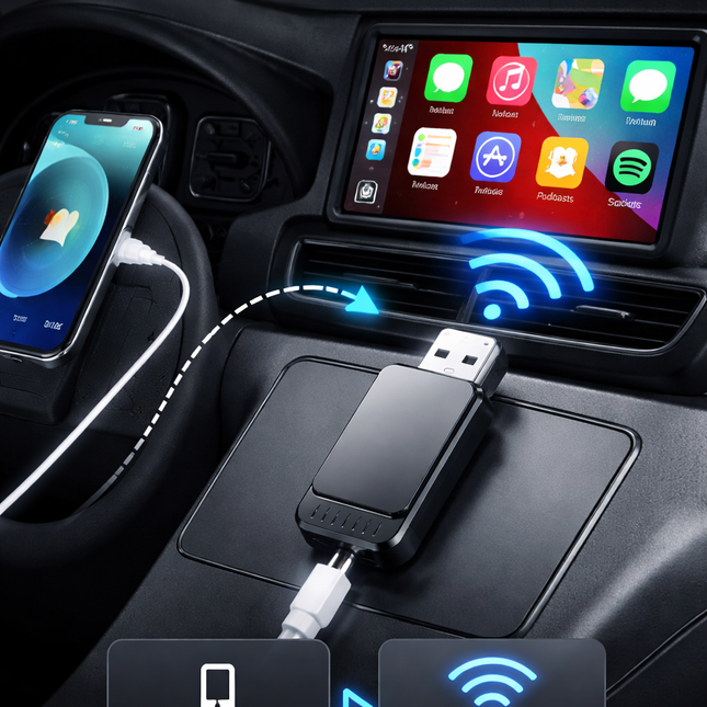 Adattatore Wireless CarPlay USB – Trasforma Apple CarPlay da Cablato a Senza Fili, Plug & Play per Auto con CarPlay di Serie, Connessione Automatica, Elimina i Cavi