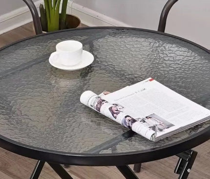Tavolo Pieghevole da Giardino Ø60 cm / Quadrato – Struttura in Metallo e Piano in Vetro Temperato – Tavolino Esterno Salvaspazio per Balcone, Terrazzo e Giardino