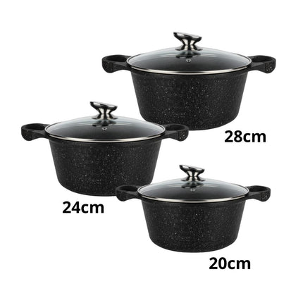 Tris Casseruole in Pietra Lavica Antiaderente 20/24/28 cm – Compatibili Induzione e Tutti i Piani di Cottura