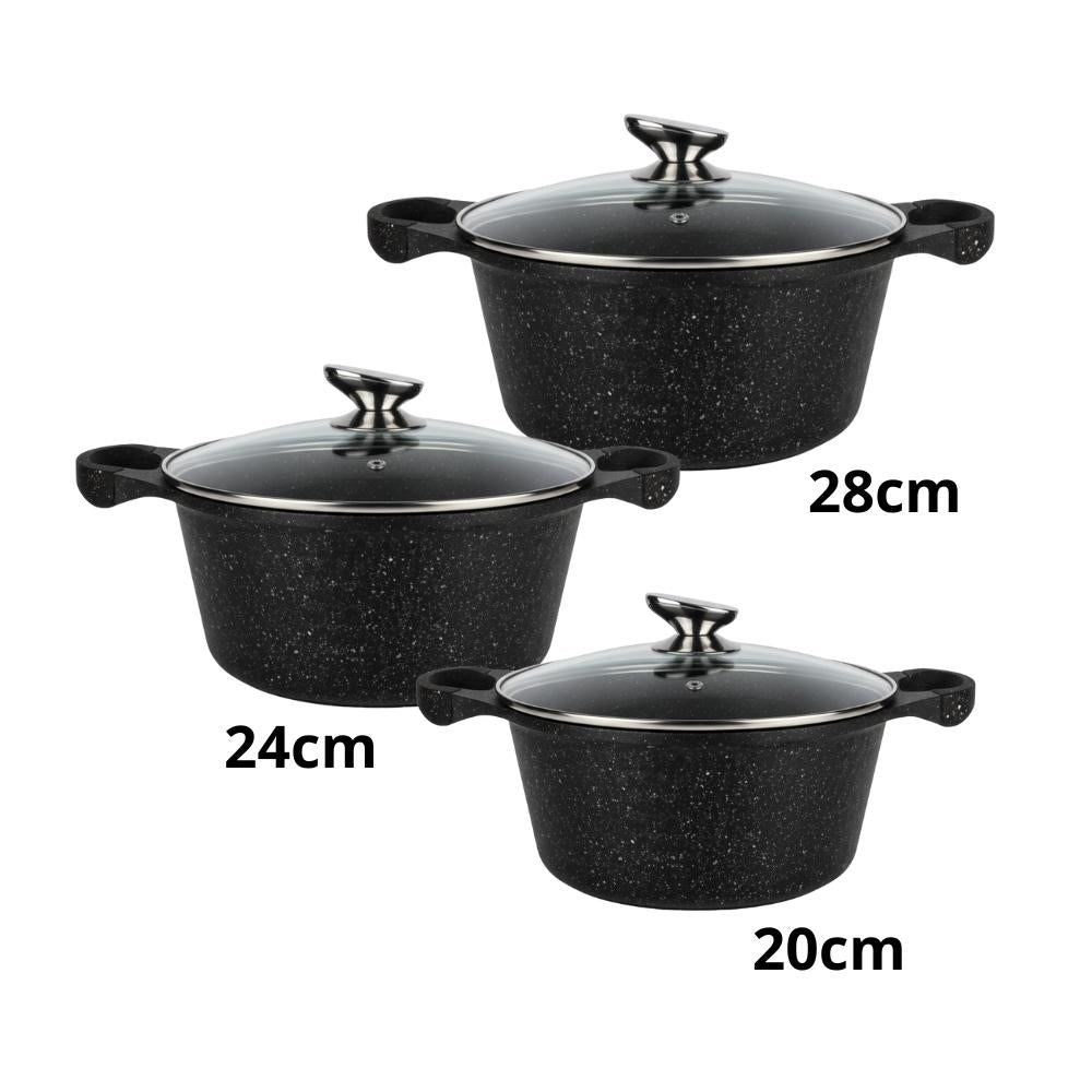 Tris Casseruole in Pietra Lavica Antiaderente 20/24/28 cm – Compatibili Induzione e Tutti i Piani di Cottura