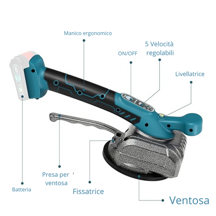 Piastrellatrice per piastrelle, Piastrella macchina Vibratori Piastrelle 100 kg, Vibratori Piastrelle con 2 batterie, Piastrellatrice Elettrica per Piastrelle 5 Velocità Regolabili Con ventose 160mm