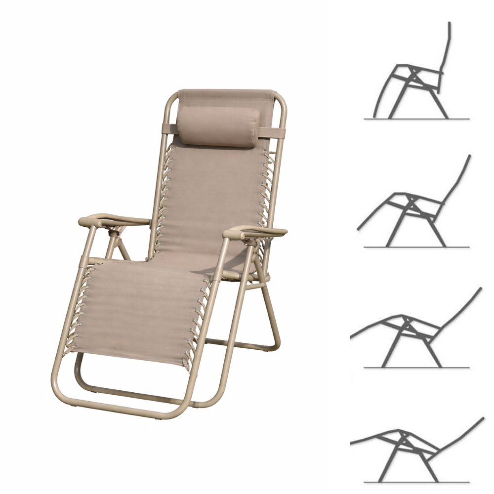 Set 2 Sdraio Relax Zero Gravity Pieghevoli con Cuscino – Poltrone Reclinabili da Giardino, Balcone e Piscina, Struttura in Acciaio, Tessuto Traspirante