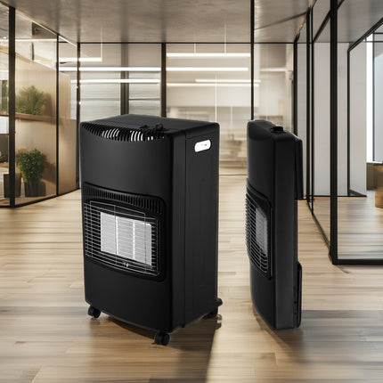 Stufa a Gas GPL Portatile con 3 Livelli di Potenza, Ruote e Sicurezza Antiribaltamento – Riscaldatore Ceramico per Interni, Uffici e Garage