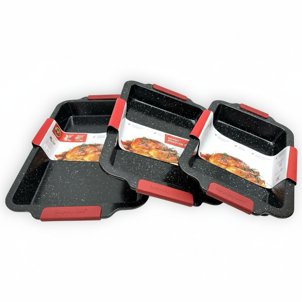 Set 3 Teglie da Forno Antiaderenti con Manici in Silicone Rimovibili – Teglie Rettangolari Resistenti ad Alte Temperature, Set Teglie da Cucina per Lasagne, Arrosti e Dolci