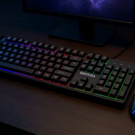 Tastiera Gaming RGB + Mouse LED – Kit Cablato USB, 104 Tasti QWERTY Italiano, Retroilluminazione Multicolore Dinamica, Mouse Ergonomico per PC Windows