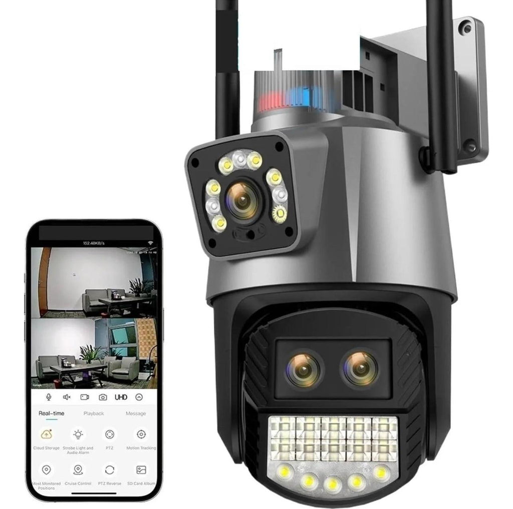 Telecamera di Sicurezza PTZ 4K 9MP Wi-Fi con Doppia Lente Zoom 8X e Visione Notturna a Colori per Esterni Impermeabile IP66