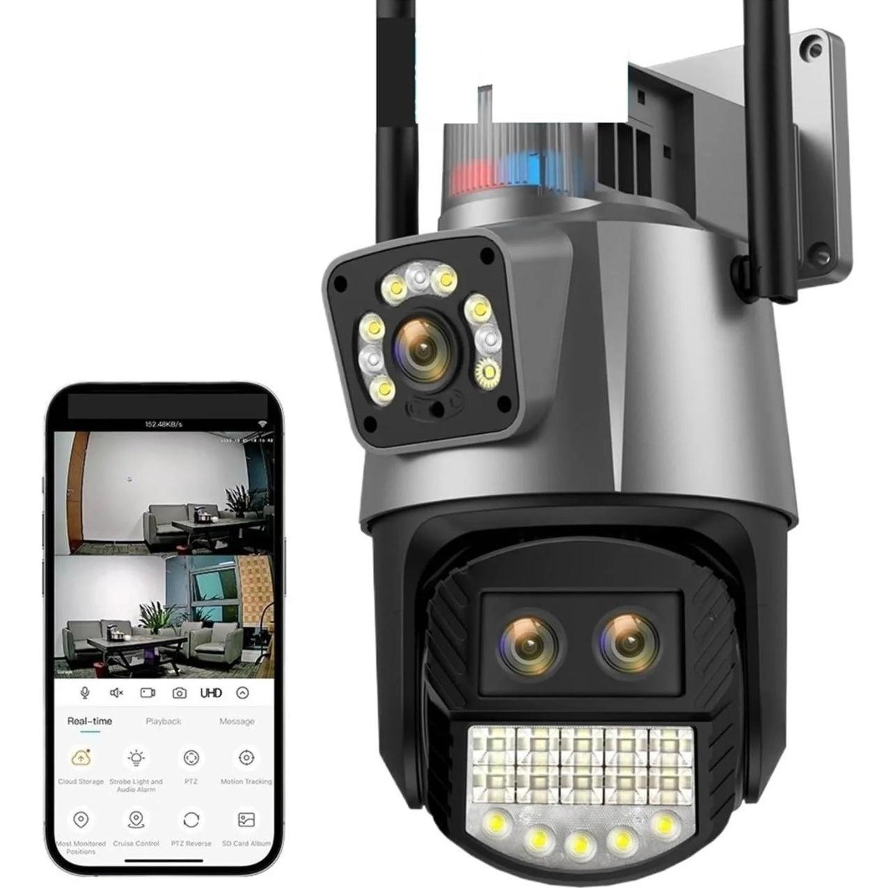 Telecamera di Sicurezza PTZ 4K 9MP Wi-Fi con Doppia Lente Zoom 8X e Visione Notturna a Colori per Esterni Impermeabile IP66