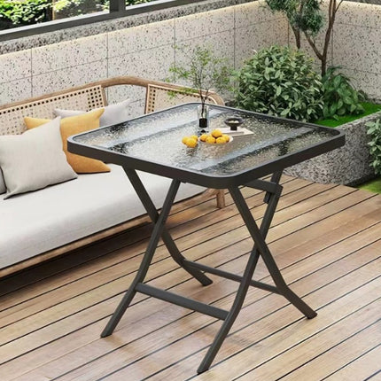 Tavolo Pieghevole da Giardino Ø60 cm / Quadrato – Struttura in Metallo e Piano in Vetro Temperato – Tavolino Esterno Salvaspazio per Balcone, Terrazzo e Giardino