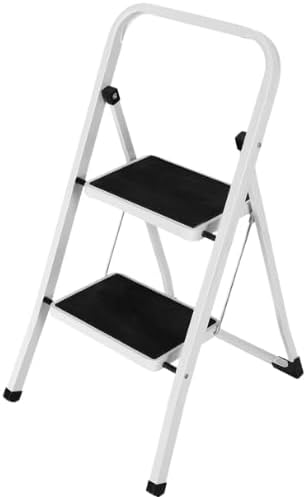 Scala Scaletta Pieghevole Quadrata Salvaspazio con Gradini Antiscivolo e Maniglione di Sicurezza Sgabello Struttura in Acciaio e Rivestimento in Gomma Portata massima 150kg