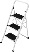 Scala Scaletta Pieghevole Quadrata Salvaspazio con Gradini Antiscivolo e Maniglione di Sicurezza Sgabello Struttura in Acciaio e Rivestimento in Gomma Portata massima 150kg