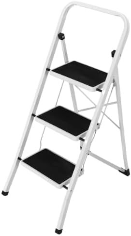 Scala Scaletta Pieghevole Quadrata Salvaspazio con Gradini Antiscivolo e Maniglione di Sicurezza Sgabello Struttura in Acciaio e Rivestimento in Gomma Portata massima 150kg