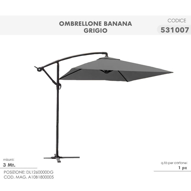 Ombrellone a Braccio 3 Metri da Giardino – Ombrellone Banana con Palo Laterale, Telo Parasole per Esterno, Terrazzo e Piscina