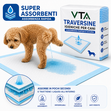 Traversine Cani 60x90 5 Strati Super Assorbenti Senza Perdite - Tecnologia Gel, Asciugatura Rapida, Inodore - Per Cuccioli e Cani Anziani, Utilizzabili in Casa o Auto