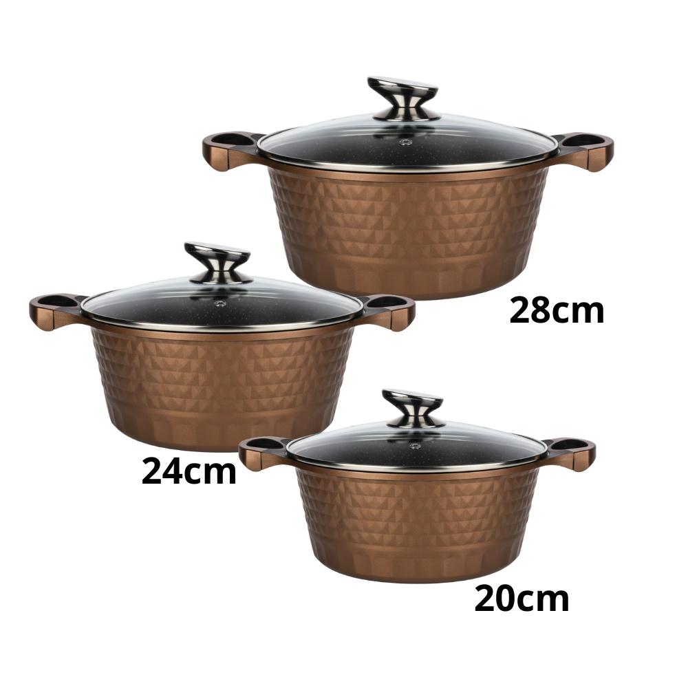 Tris Casseruole in Pietra Lavica Antiaderente 20/24/28 cm – Compatibili Induzione e Tutti i Piani di Cottura