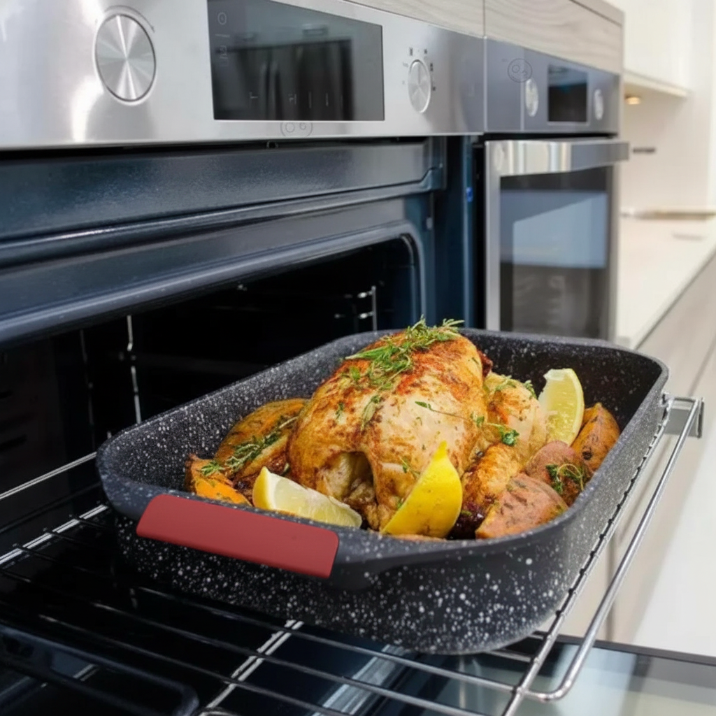 Set 3 Teglie da Forno Antiaderenti con Manici in Silicone Rimovibili – Teglie Rettangolari Resistenti ad Alte Temperature, Set Teglie da Cucina per Lasagne, Arrosti e Dolci