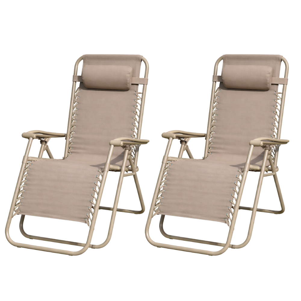 Set 2 Sdraio Relax Zero Gravity Pieghevoli con Cuscino – Poltrone Reclinabili da Giardino, Balcone e Piscina, Struttura in Acciaio, Tessuto Traspirante