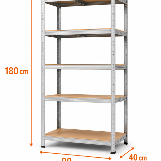 Scaffali in Metallo, Scaffalature a 5 Ripiani Regolabili, Senza Viti, Scaffale Salvaspazio per Garage, Magazzino Portata Fino a 875 kg Con 5 Ripiani Regolabili Ideale Per Garage Officina 90X40X180H cm