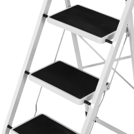 Scala Scaletta Pieghevole Quadrata Salvaspazio con Gradini Antiscivolo e Maniglione di Sicurezza Sgabello Struttura in Acciaio e Rivestimento in Gomma Portata massima 150kg