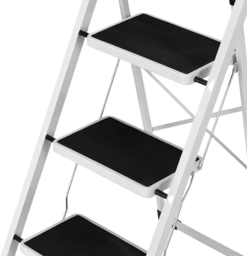 Scala Scaletta Pieghevole Quadrata Salvaspazio con Gradini Antiscivolo e Maniglione di Sicurezza Sgabello Struttura in Acciaio e Rivestimento in Gomma Portata massima 150kg