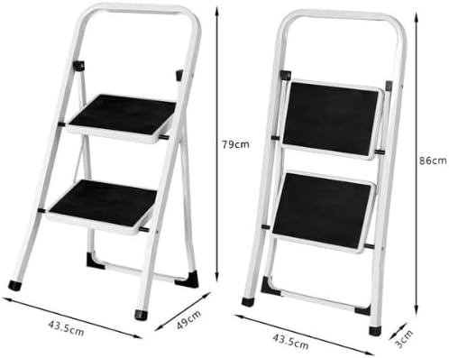 Scala Scaletta Pieghevole Quadrata Salvaspazio con Gradini Antiscivolo e Maniglione di Sicurezza Sgabello Struttura in Acciaio e Rivestimento in Gomma Portata massima 150kg