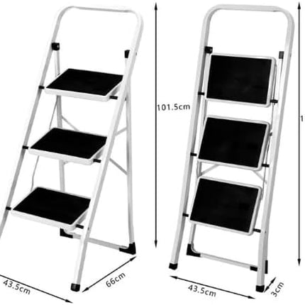 Scala Scaletta Pieghevole Quadrata Salvaspazio con Gradini Antiscivolo e Maniglione di Sicurezza Sgabello Struttura in Acciaio e Rivestimento in Gomma Portata massima 150kg