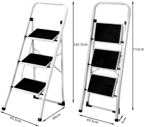 Scala Scaletta Pieghevole Quadrata Salvaspazio con Gradini Antiscivolo e Maniglione di Sicurezza Sgabello Struttura in Acciaio e Rivestimento in Gomma Portata massima 150kg